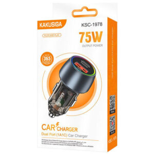 Kakusiga (KSC-1978) » Incarcator Auto, (PD75W+QC3.0) 5V, 1xUSB, 1xUSB, Fast, Ambient Light, BLACK
