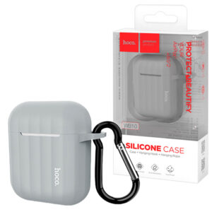 Hoco (WB10) - Husa silicon pentru carcasa AirPods 1 / 2, cu carabina si fir casti, Gray