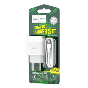 Hoco (C73A) - Incarcator Retea + Cablu Lightning, 18W, 2.4A, 2xUSB-A, QC 3.0, White