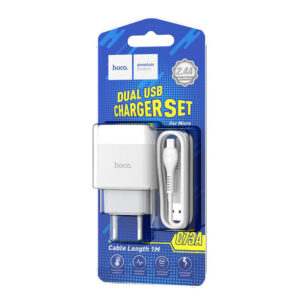 Hoco (C73A) - Incarcator Retea + Cablu MicroUSB, 18W, 2xUSB-A, QC 3.0, White