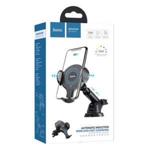 Hoco (CA60) - Suport Auto cu incarcare Wireless, 10W, cu cleme laterale, montaj Grila/Bord, brat ajustabil, Black