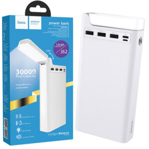 Hoco (J62) - Baterie Externa, 3xUSB-A, Wireless Charging, lampa LED, 30.000 MAh, White