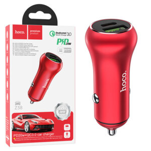 Hoco (Z38) - Incarcator Auto, 20W, 1xUSB-C, 1xUSB-A, PD, QC 3.0, Red