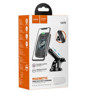 Hoco (CA75) - Suport Auto cu incarcare Wireless, 15W, Magnetic, montaj Grila/Bord, AutoLock, brat ajustabil, Black