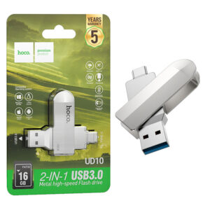 Hoco (UD10) - Memory Stick, 16GB, Dual USB-C + USB-A 3.0, High Speed, Flash Drive | Silver