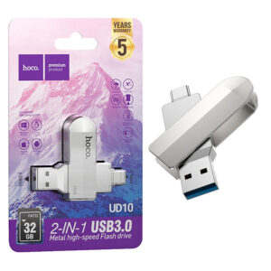 Hoco (UD10) - Memory Stick, 32GB, Dual USB-C + USB-A 3.0, High Speed, Flash Drive | Silver