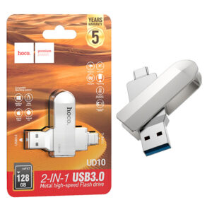 Hoco (UD10) - Memory Stick, 128GB, Dual USB-C + USB-A 3.0, High Speed, Flash Drive | Silver