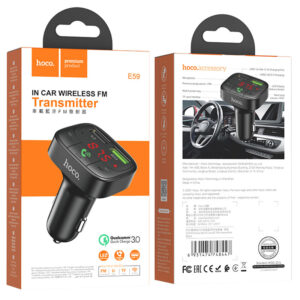 Hoco (E59) - Modulator FM | BT, 18W, 5V, 3.1A, 2xUSB-A, QC 3.0, Black