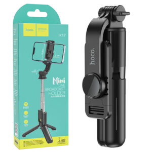 Hoco (K17) - Suport stand Selfie, pentru telefon, 2 in 1, Mini Telescopic, Inox, cu telecomanda BT, Black