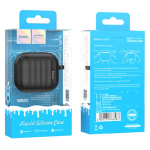 Hoco (WB22) - Husa silicon pentru carcasa AirPods 3, cu carabina si fir casti, Black
