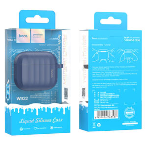 Hoco (WB22) - Husa silicon pentru carcasa AirPods 3, cu carabina si fir casti | Blue