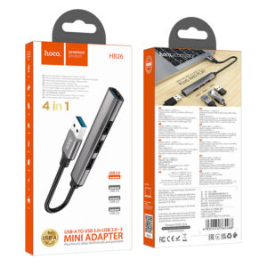 Hoco (HB26) - Adaptor OTG Transfer, USB-A la USB-A 3.0, 3 x USB-A 2.0, Gray