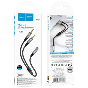 Hoco (UPA21) - Cablu, Audio Y Splitter, 2x Jack 3.5mm (M) - la Jack 3.5mm (F) - 25cm, Black