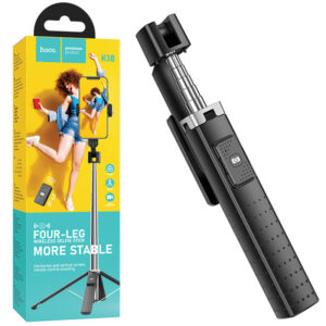 Hoco (K18) - Suport Stand, tip Selfie, pentru telefon, 2 in 1, Telescopic, Inox, cu telecomanda BT, Black