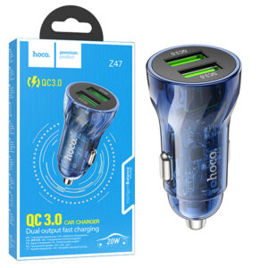 Hoco (Z47) - Incarcator Auto, 20W, 2xUSB-A, Clear | Blue