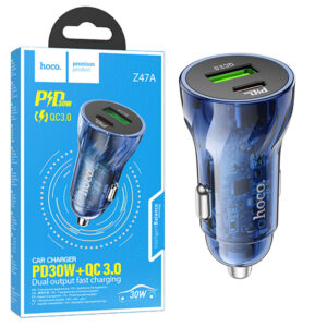Hoco (Z47A) - Incarcator Auto, 30W, 1xUSB-C, 1xUSB-A, PD, QC 3.0 | Blue