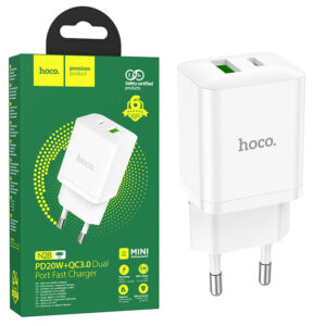 Hoco (N28) - Incarcator Retea, 20W, 1xUSB-C, 1xUSB-A, PD, QC 3.0, White