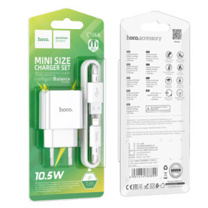 Hoco (C106A) - Incarcator Retea + Cablu Lightning, 10.5W, 2.1A, 1xUSB-A, QC 3.0, White