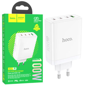 Hoco (N31) - Incarcator Retea, GaN, 100W, 3xUSB-C, 1xUSB-A, PD, QC 3.0, White