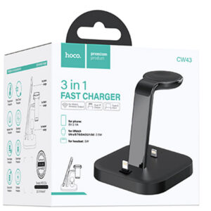 Hoco (CW43) - Incarcator Wireless, 2 x Lightning Output, 5W, 5V, 2.4A, Qi Charging, 3 in 1, Black