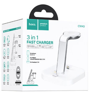 Hoco (CW43) - Incarcator Wireless, 2 x Lightning Output, 5W, 5V, 2.4A, Qi Charging, 3 in 1, White