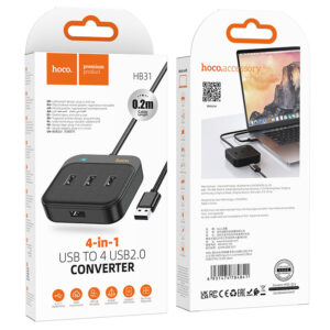 Hoco (HB31) - Hub USB, Multiport, USB-A la 4 x USB-A 2.0, 4 in 1, 20cm, Black