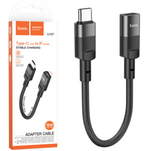 Hoco (U107) » Cablu Date si Incarcare, USB-C la Lightning (F), Braided, 10cm, BLACK