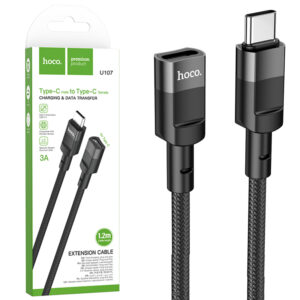 Hoco (U107) » Cablu Date si Incarcare, USB-C (F), 3A, Braided, 1.2m, BLACK