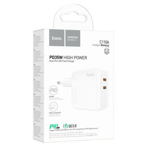 Hoco (C110A) - Incarcator Retea, 35W, 2xUSB-C, PD, White