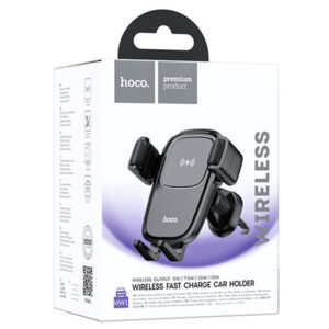 Hoco (HW1) - Suport Auto cu incarcare Wireless, 15, cu cleme laterale, montaj Ventilatie, cablu USB-C, 1m, AutoGravity, Pull Hook, Black