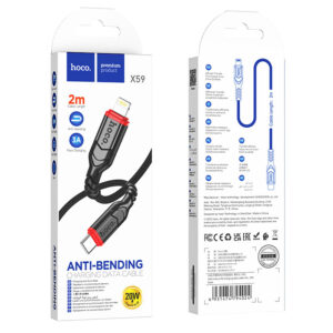Hoco (X59) - Cablu Date si Incarcare, USB-C la Lightning, PD20W, QC3.0, Braided, 2m, Black