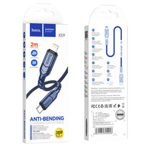 Hoco (X59) - Cablu Date si Incarcare, USB-C la Lightning, PD20W, QC3.0, Braided, 2m | Blue