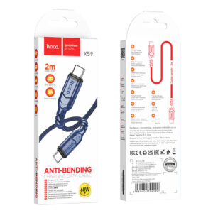 Hoco (X59) - Cablu Date si Incarcare, USB-C, PD60W, QC3.0, 2m | Blue