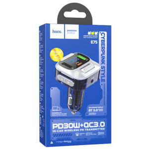 Hoco (E75) - Modulator FM | BT, 30W, 1xUSB-C, 1xUSB-A, PD, QC 3.0 | Blue