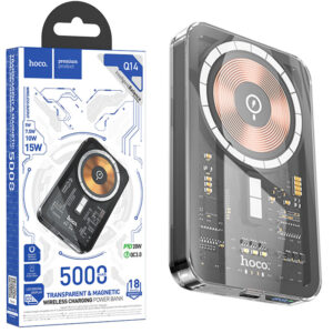 Hoco (Q14) - Baterie Externa Wireless, 1xUSB-C PD, 5V, 2A, Magnet, Display LED, 5.000mAh, Black