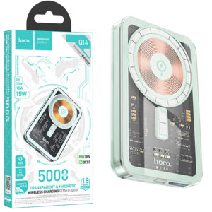 Hoco (Q14) - Baterie Externa Wireless, 1xUSB-C PD, 5V, 2A, Magnet, Display LED, 5.000mAh | Blue
