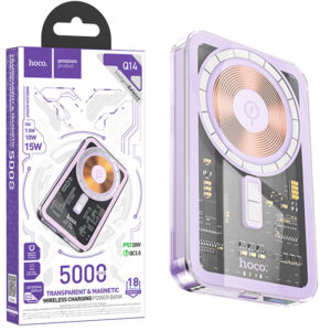 Hoco (Q14) - Baterie Externa Wireless, 1xUSB-C PD, 5V, 2A, Magnet, Display LED, 5.000mAh, Purple