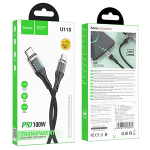 Hoco (U115) - Cablu Date si Incarcare, USB-C, PD100W, QC3.0, 1m, Black
