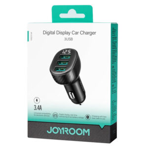 Joyroom (JR-CCD03) » Incarcator Auto, 17W, 3xUSB, QC 3.0, LED Display, BLACK
