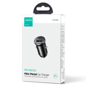 Joyroom (JR-CCN05) - Incarcator Auto, Mini, 30W, 1xUSB-C, 1xUSB-A, PD, QC 3.0, Metall, Black