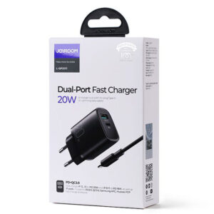 Joyroom (L-QP2011) - Incarcator Retea + Cablu USB-C, 20W, 2xUSB-C, PD, Black