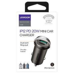 Joyroom (C-A45) - Incarcator Auto, Mini, 20W, 1xUSB-C, 1xUSB-A, PD, QC 3.0, Ring-Pull, Black