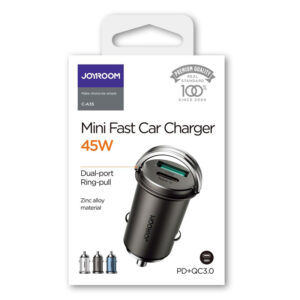 Joyroom (C-A35) - Incarcator Auto, Mini, 45W, 1xUSB-C, 1xUSB-A, PD, QC 3.0, Ring-Pull, Black