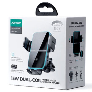 Joyroom (JR-ZS246) - Suport Auto cu incarcare Wireless, 15W, cu cleme laterale, montaj Ventilatie, cablu USB-C, 1m, Dual Coil, Black