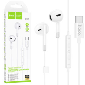 Hoco (M109) - Casti cu Fir, In Ear, USB-C, 1.2m, Mic & Volume Key, HiFi, White