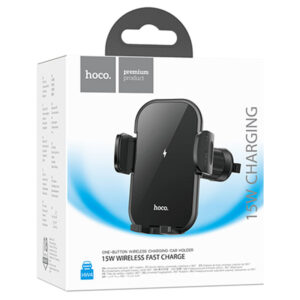 Hoco (HW4) - Suport Auto cu incarcare Wireless, 15, cu cleme laterale, montaj Ventilatie, cablu USB-C, 1m, MultiAngle, Pull Hook, Black