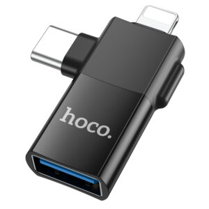 Hoco (UA17) - Adaptor OTG Transfer/Incarcare, USB-A la Lightning / USB-C, 2 in 1, Black