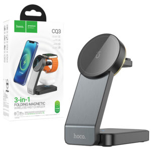 Hoco (CQ3) - Statie Incarcare Wireless, MagSafe, 15W, Qi Charging, Stand, 3 in 1, Black
