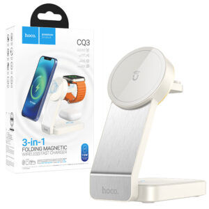 Hoco (CQ3) - Statie Incarcare Wireless, MagSafe, 15W, Qi Charging, Stand, 3 in 1, White