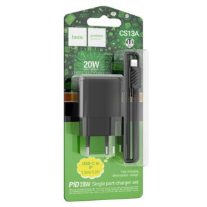 Hoco (CS13A) - Incarcator Retea + Cablu Lightning, 20W, 1xUSB-C, PD, Black